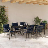 Set da Pranzo per Giardino 7 pcs Grigio e Nero Rattan