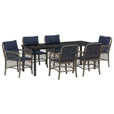 Set da Pranzo per Giardino 7 pcs Grigio e Nero Rattan