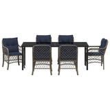 Set da Pranzo per Giardino 7 pcs Grigio e Nero Rattan