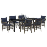 Set da Pranzo per Giardino 7 pcs Grigio e Nero Rattan