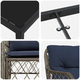 Set da Pranzo per Giardino 9 pcs Grigio e Nero Rattan