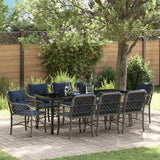 Set da Pranzo per Giardino 9 pcs Grigio e Nero Rattan