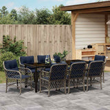 Set da Pranzo per Giardino 9 pcs Grigio e Nero Rattan