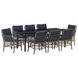 Set da Pranzo per Giardino 9 pcs Grigio e Nero Rattan