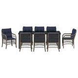 Set da Pranzo per Giardino 9 pcs Grigio e Nero Rattan