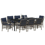 Set da Pranzo per Giardino 9 pcs Grigio e Nero Rattan