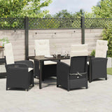 Set da Pranzo per Giardino con cuscino 5 pcs Nero polyrattan