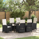 Set da Pranzo per Giardino con cuscino 7 pcs Nero polyrattan