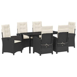 Set da Pranzo per Giardino con cuscino 7 pcs Nero polyrattan