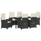 Set da Pranzo per Giardino con cuscino 7 pcs Nero polyrattan