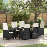 Set da Pranzo per Giardino con cuscino 7 pcs Nero polyrattan