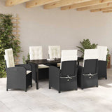 Set da Pranzo per Giardino con cuscino 7 pcs Nero polyrattan