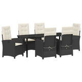 Set da Pranzo per Giardino con cuscino 7 pcs Nero polyrattan