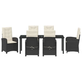 Set da Pranzo per Giardino con cuscino 7 pcs Nero polyrattan