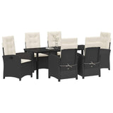 Set da Pranzo per Giardino con cuscino 7 pcs Nero polyrattan