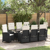 Set da Pranzo per Giardino con cuscino 9 pcs Nero polyrattan