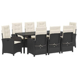 Set da Pranzo per Giardino con cuscino 9 pcs Nero polyrattan