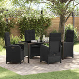 Set da Pranzo per Giardino con cuscino 5 pcs Nero polyrattan