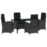 Set da Pranzo per Giardino con cuscino 5 pcs Nero polyrattan