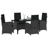 Set da Pranzo per Giardino con cuscino 5 pcs Nero polyrattan