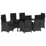 Set da Pranzo per Giardino con cuscino 7 pcs Nero polyrattan
