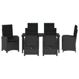 Set da Pranzo per Giardino con cuscino 7 pcs Nero polyrattan