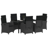 Set da Pranzo per Giardino con cuscino 7 pcs Nero polyrattan