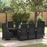 Set da Pranzo per Giardino con cuscino 9 pcs Nero polyrattan