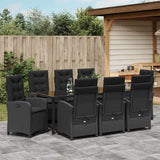Set da Pranzo per Giardino con cuscino 9 pcs Nero polyrattan