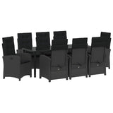 Set da Pranzo per Giardino con cuscino 9 pcs Nero polyrattan