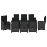 Set da Pranzo per Giardino con cuscino 9 pcs Nero polyrattan