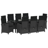 Set da Pranzo per Giardino con cuscino 9 pcs Nero polyrattan