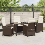 Set da Pranzo per Giardino con cuscino 5 pcs Marrone polyrattan