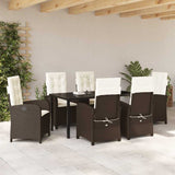 Set da Pranzo per Giardino con cuscino 7 pcs Marrone polyrattan