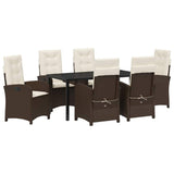Set da Pranzo per Giardino con cuscino 7 pcs Marrone polyrattan