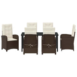 Set da Pranzo per Giardino con cuscino 7 pcs Marrone polyrattan