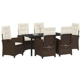 Set da Pranzo per Giardino con cuscino 7 pcs Marrone polyrattan
