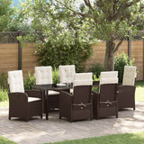 Set da Pranzo per Giardino con cuscino 7 pcs Marrone polyrattan