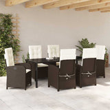 Set da Pranzo per Giardino con cuscino 7 pcs Marrone polyrattan