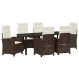 Set da Pranzo per Giardino con cuscino 7 pcs Marrone polyrattan