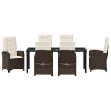 Set da Pranzo per Giardino con cuscino 7 pcs Marrone polyrattan