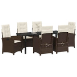 Set da Pranzo per Giardino con cuscino 7 pcs Marrone polyrattan