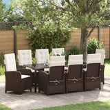 Set da Pranzo per Giardino con cuscino 9 pcs Marrone polyrattan