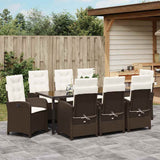 Set da Pranzo per Giardino con cuscino 9 pcs Marrone polyrattan