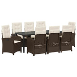 Set da Pranzo per Giardino con cuscino 9 pcs Marrone polyrattan