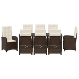 Set da Pranzo per Giardino con cuscino 9 pcs Marrone polyrattan