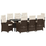Set da Pranzo per Giardino con cuscino 9 pcs Marrone polyrattan