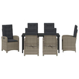 Set da Pranzo per Giardino con cuscino 7 pcs Grigio polyrattan