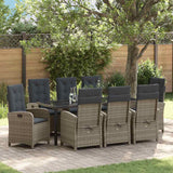 Set da Pranzo per Giardino con cuscino 9 pcs Grigio polyrattan