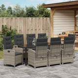 Set da Pranzo per Giardino con cuscino 9 pcs Grigio polyrattan
